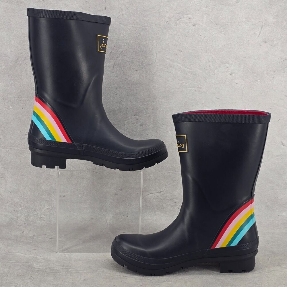 New Joules Rain Boots Mid Calf Molly Welly Blue Navy Rainbow Size US:‎ 5 UK: 3 - Picture 6 of 13